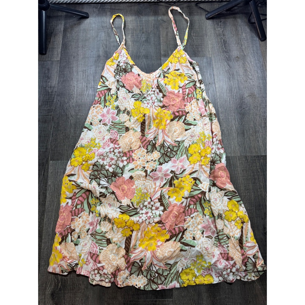 Roxy Floral Tie Back Spaghetti Strap Mini Dress Multi Color Size Large L/G/G